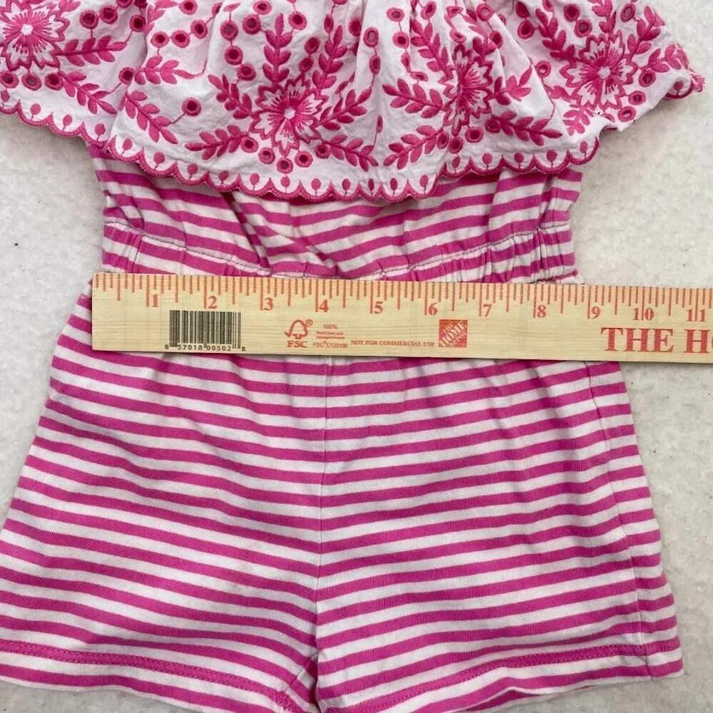 Hanna Andersson Pink Cotton Summer Stripes Romper Size 3T
